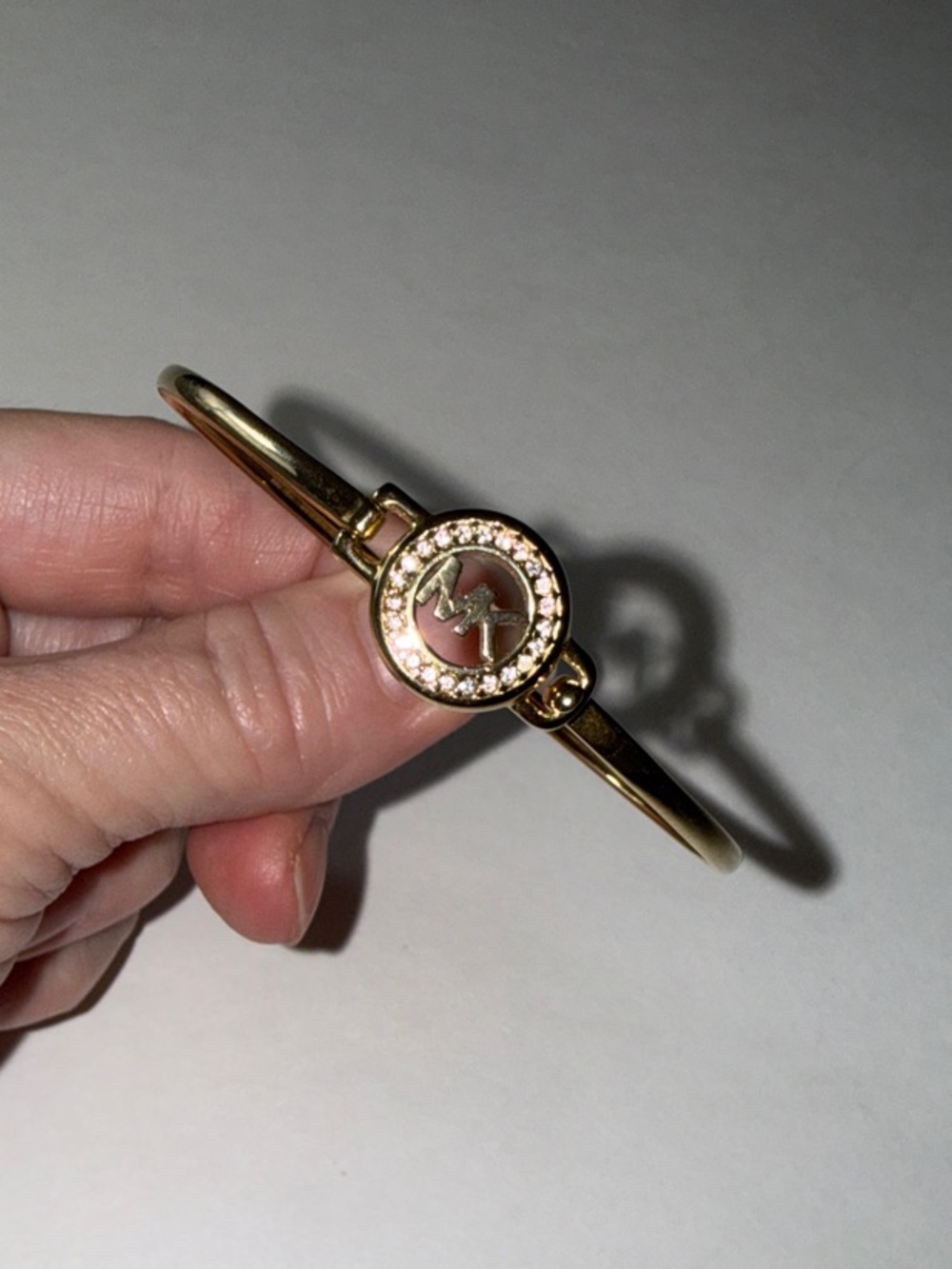 Michael Kors Bangle Bracelet Gold Pave MK Logo Medallion OS - Picture 4 of 6
